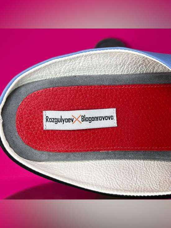 Razgulyaev Blagonravova Suprematism Blue Red Leather Black Suede Slipper EU 46 main image 2